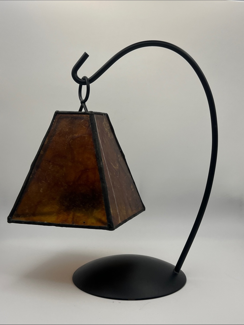 Amber Stained Glass Hanging Table Lamp with Black Curved Base